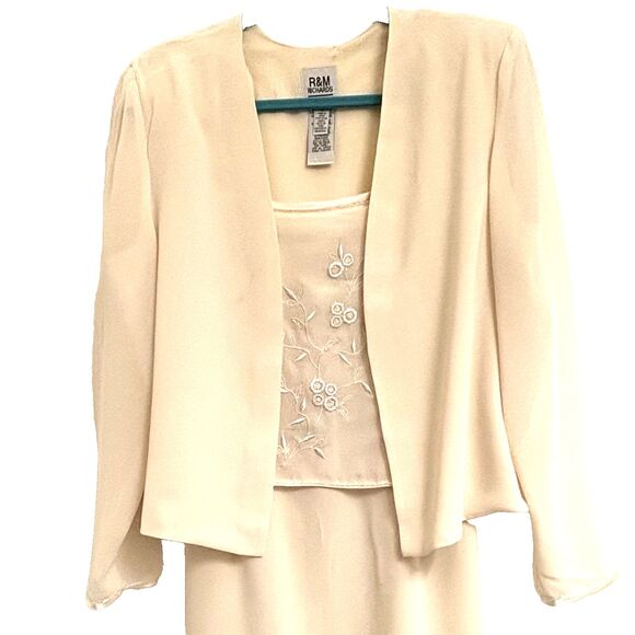 R&M Richards, Size 18, Cream, 2-Piece Dress with Jacket; Embroidered Bodice NEW! - Picture 2 of 15